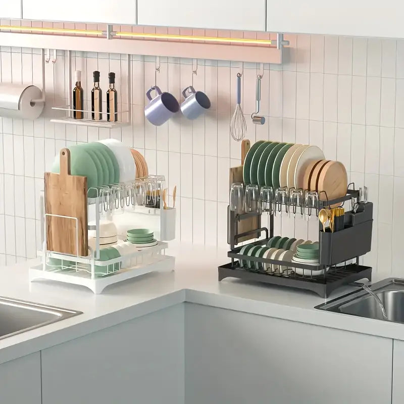 Fortune Candy 11.41'' Tall 2 Tier Dish Drying Rack, Large apacity, Black