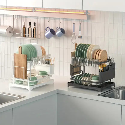 Fortune Candy 11.41'' Tall 2 Tier Dish Drying Rack, Large apacity, Black