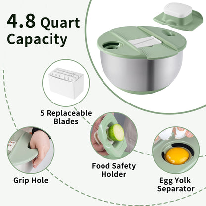 Fortune Candy 5.3 Qt Stainless Steel Salad Spinner, 7-in-1 Vegetable Washer, Cutter & Chopper with 5 Blades