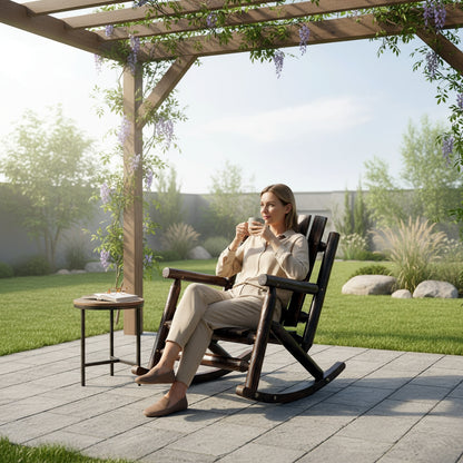 Fortune Candy 32.4 in. Rustic Log Handcrafted Solid Fir Wood, 1 Person, 700 lb Capacity, Slat Back Outdoor Rocking Chair, Brown