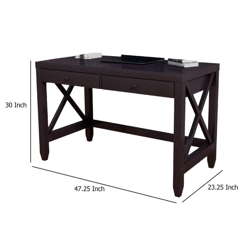 Fortune Candy 30.25'' Tall Cocoa Brown Home Office Desk with Two Drawers, Rectangular Wood Table with X-Brace Legs