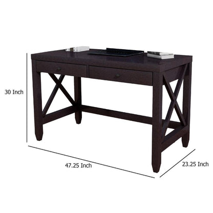 Fortune Candy 30.25'' Tall Cocoa Brown Home Office Desk with Two Drawers, Rectangular Wood Table with X-Brace Legs