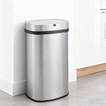 Innovaze 18 Gal./68 Liter Stainless Steel Oval Motion Sensor Trash Can for Home, Laundromat, Stores & Hospital
