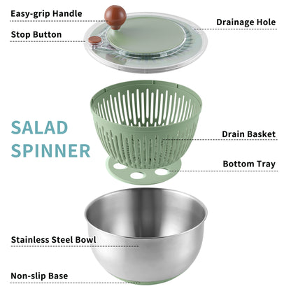 Fortune Candy 5.3 Qt Stainless Steel Salad Spinner, 7-in-1 Vegetable Washer, Cutter & Chopper with 5 Blades