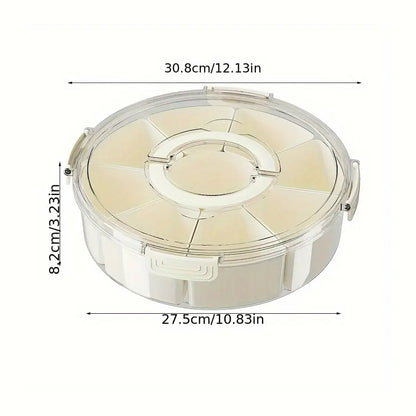 Fortune Candy 2 PCS Compartment Snackle Box, Rotating Serving Tray with Lid & Handle, Portable Organizer for Fruits, Candy, Veggies, Party & Travel