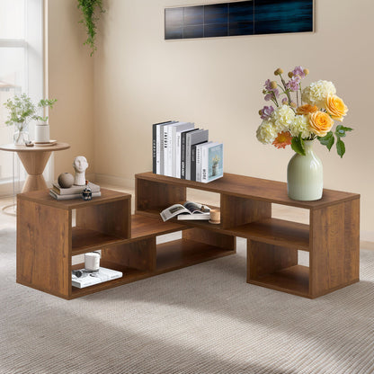 Fortune Candy L-Shaped Adjustable TV Stand for TVs up to 70'', MDF Entertainment Center with Open Shelves for Living Room or Apartment, Walnut