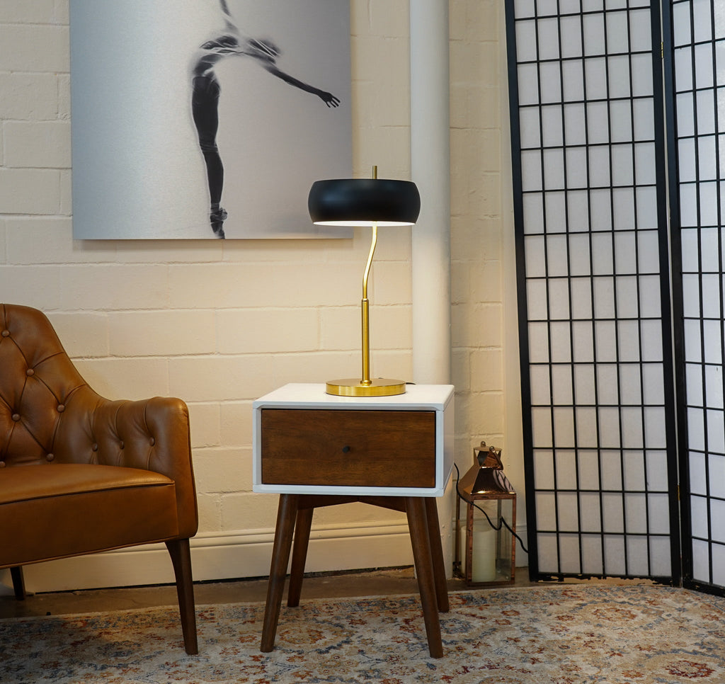 Fortune Candy E26 Modern Black and Gold Table Lamp with Ceramic Fixture, Elegant Desk Light for Home or Office