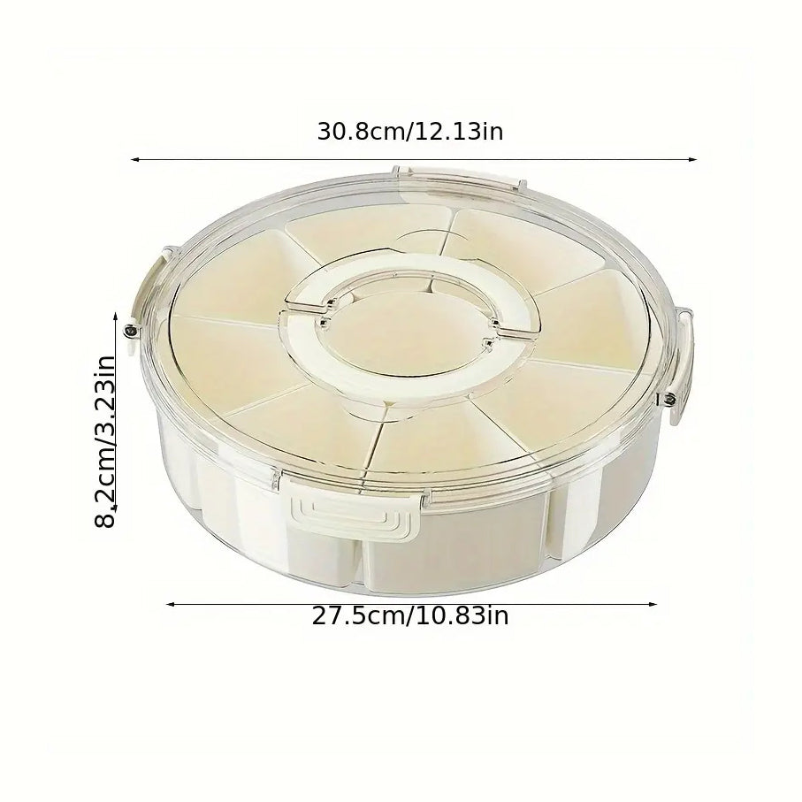 Fortune Candy 9 Compartment Box, Rotating Serving Tray with Lid & Handle, Portable Organizer for Fruits, Candy, Veggies, Party & Travel (White)