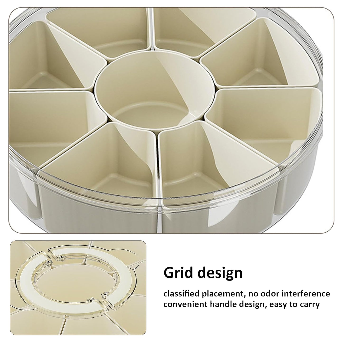 Fortune Candy 2 PCS Compartment Snackle Box, Rotating Serving Tray with Lid & Handle, Portable Organizer for Fruits, Candy, Veggies, Party & Travel