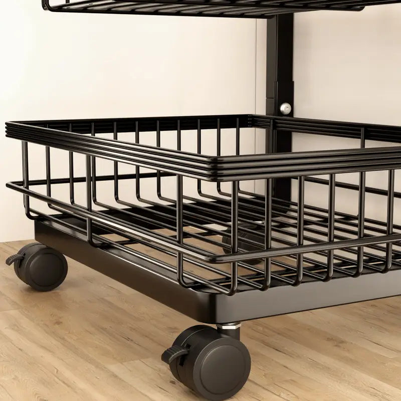 Fortune Candy Adjustable 4-Tier Metal Storage Cart with Wheels, Lockable Rolling Organizer for Kitchen, Pantry, Bathroom, or Office