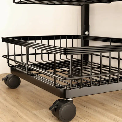 Fortune Candy Adjustable 4-Tier Metal Storage Cart with Wheels, Lockable Rolling Organizer for Kitchen, Pantry, Bathroom, or Office