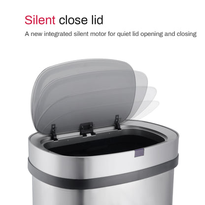 Innovaze 18 Gal./68 Liter Stainless Steel Oval Motion Sensor Trash Can for Home, Laundromat, Stores & Hospital