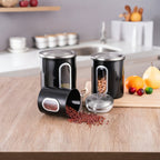 Fortune Candy 3 PCS Stainless Steel Canister Set with Anti-Fingerprint Lids & Visible Windows, Multipurpose Food Storage for Kitchen or Travel (Black)