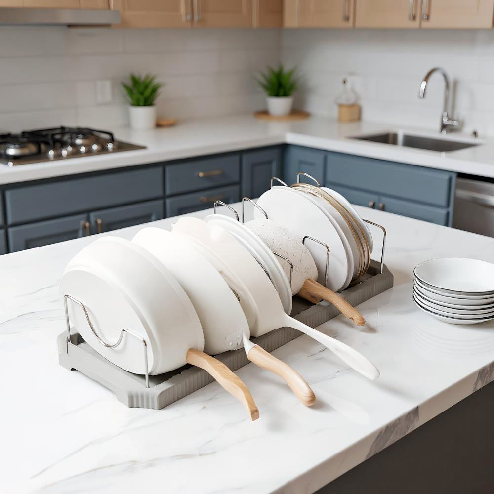 Fortune Candy 1 Piece Retractable Cabinet Organizer Rack, Pot Lid Holder for Cutting Boards, Pans, and Kitchen Storage, Gray