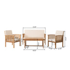 Fortune Candy 4 Pieces Indoor/Outdoor Acacia Wood Sofa Set with Cushions, Brown Conversation Furniture