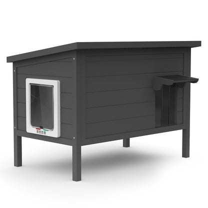 Fortune Candy 34.25'' Wooden Indoor-Outdoor Insulated Cat House with Raised Base, Spacious Indoor Area for All-Season Use, Black