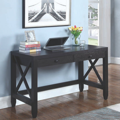 Fortune Candy 30.25'' Tall Cocoa Brown Home Office Desk with Two Drawers, Rectangular Wood Table with X-Brace Legs