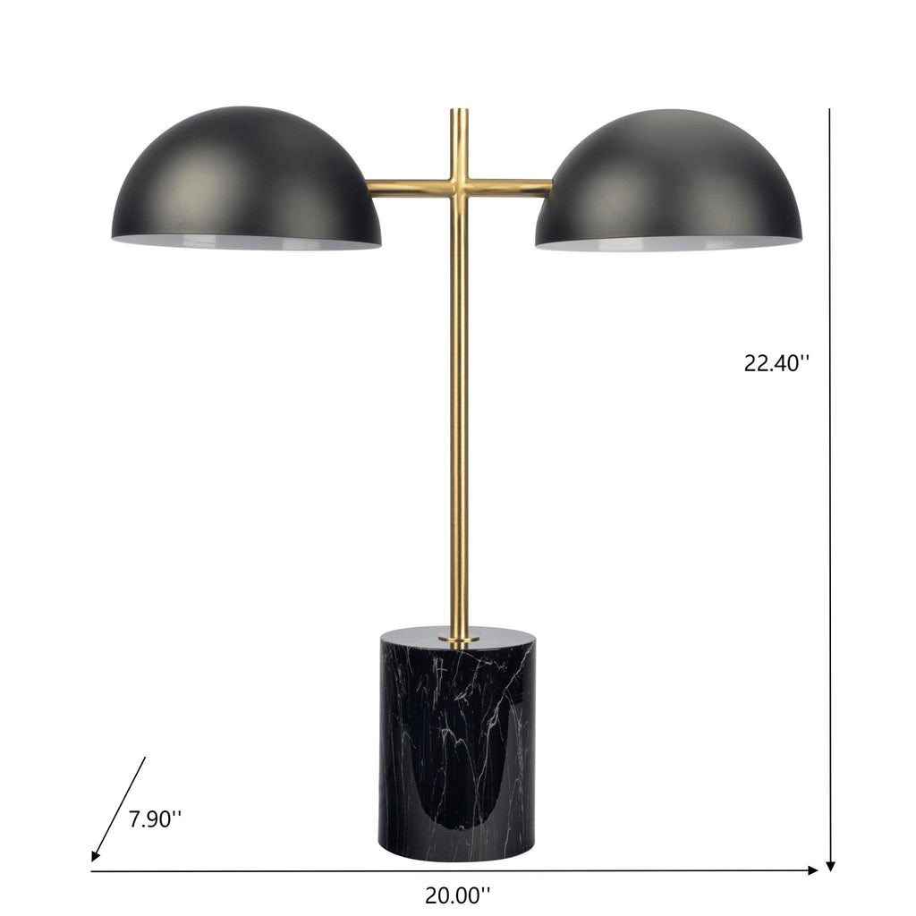 Fortune Candy 22.4'' Black Table Lamp with Double Bulbs, Faux Marble Base, Modern Desk Light for Living Room, Bedroom, or Office Reading