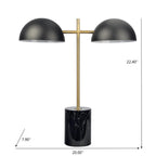 Fortune Candy 22.4'' Black Table Lamp with Double Bulbs, Faux Marble Base, Modern Desk Light for Living Room, Bedroom, or Office Reading