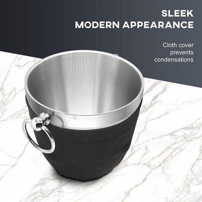 Fortune Candy 2.8 L Double Wall Stainless Steel Ice Bucket, with Tongs, Scoop and Holder, Black