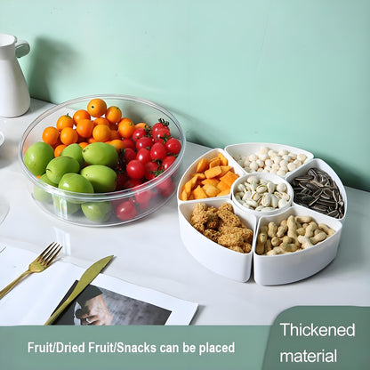 Fortune Candy 9 Compartment Box, Rotating Serving Tray with Lid & Handle, Portable Organizer for Fruits, Candy, Veggies, Party & Travel (White)