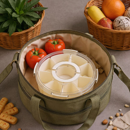 Fortune Candy 9 Compartment Box, Rotating Serving Tray with Lid & Handle, Portable Organizer for Fruits, Candy, Veggies, Party & Travel (White)