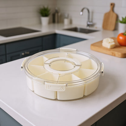 Fortune Candy 2 PCS Compartment Snackle Box, Rotating Serving Tray with Lid & Handle, Portable Organizer for Fruits, Candy, Veggies, Party & Travel