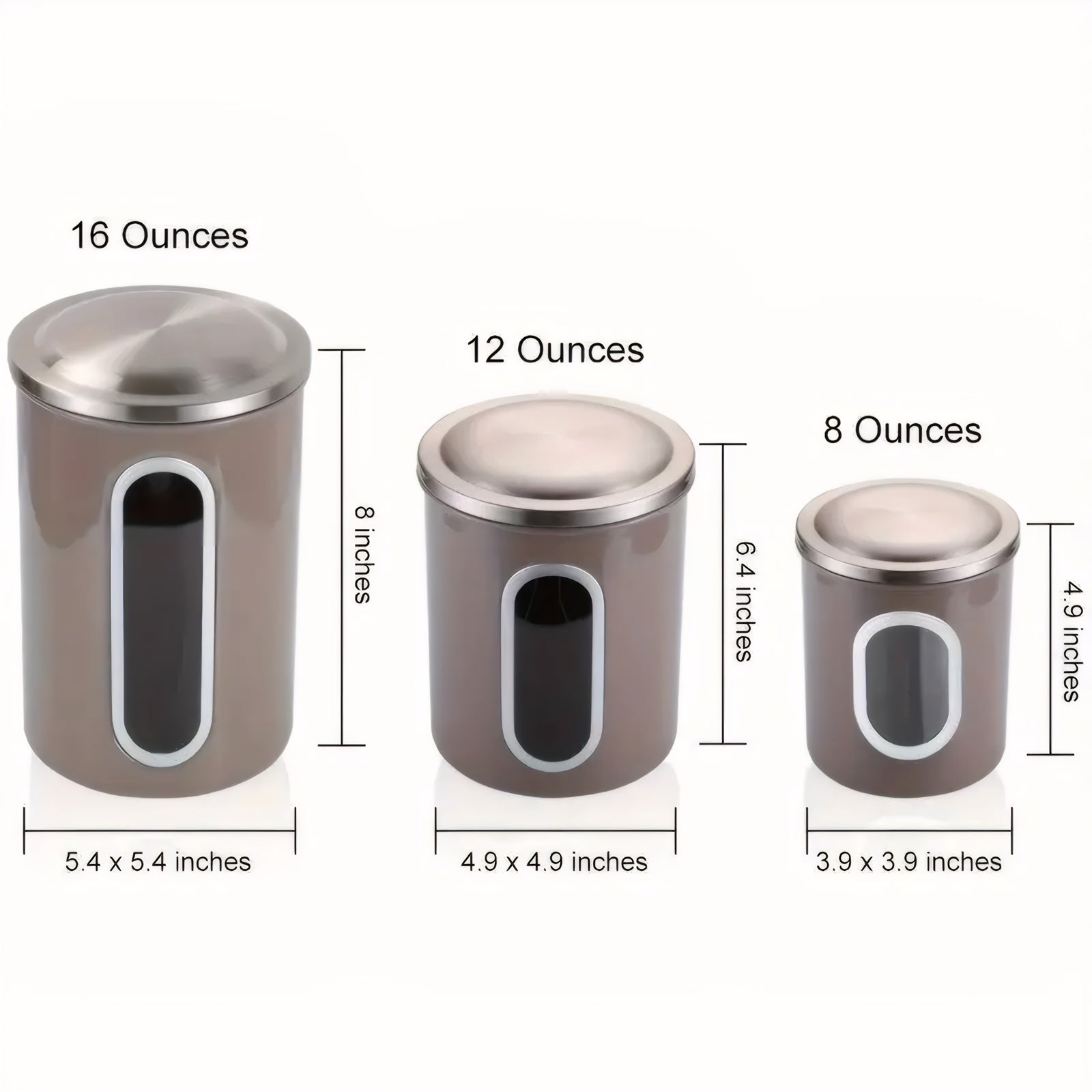 Fortune Candy 3 PCS Stainless Steel Canister Set with Anti-Fingerprint Lids & Visible Windows, Multipurpose Food Storage for Kitchen or Travel (Brown)