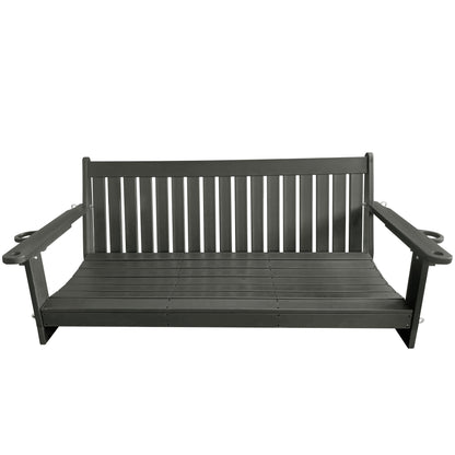 HDPE 3-Seater Porch Swing, 5-Feet Bench Swing with Foldable Cup Holders,18/8 Stainless Steel Hardware, High Backrest and Deep Contoured Seat (Gray, 5-feet)