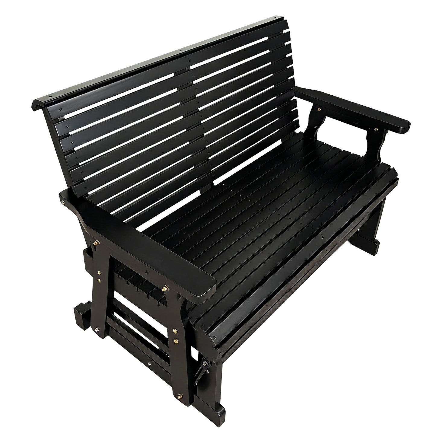Wooden Patio Glider with High Roll Back and Deep Contoured Seat, Solid Fir Wood, 2-Seater, Heavy Duty 800 LBS, 4 Ft. (Carbon Black)