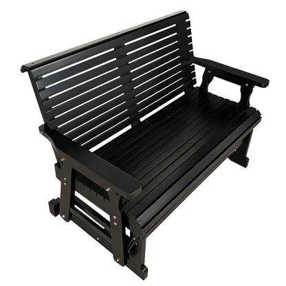 Wooden Patio Glider with High Roll Back and Deep Contoured Seat, Solid Fir Wood, 2-Seater, Heavy Duty 800 LBS, 4 Ft. (Carbon Black)