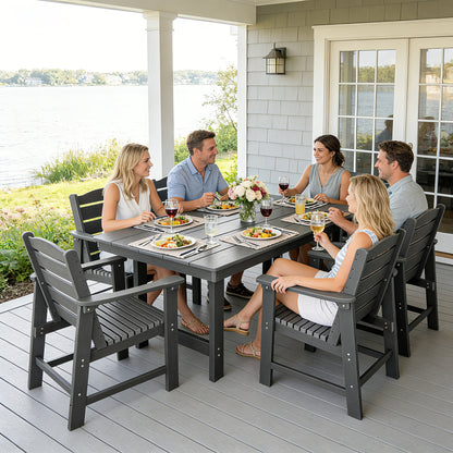 Modern HDPE Patio Dining Set, Poly Lumber Table and Chair, with Umbrella Hole, Weather Resistant, for Outdoor, Yard, Lawn (5 Piece - 70.7'' Table)