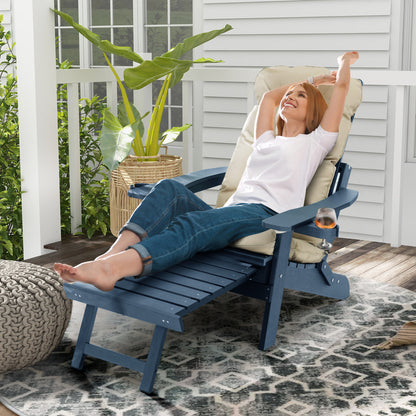 Fortune Candy 1-Person HIPS Foldable Adirondack Chair with Cushion, Navy Blue