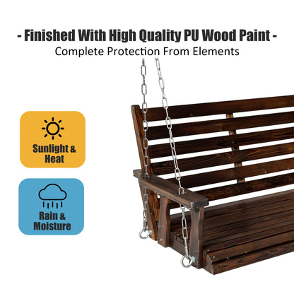 Fortune Candy 5 ft. Wooden Porch Swing 3-Seater for Outdoor Patio Garden Yard (Deep Brown)