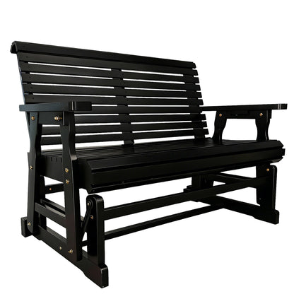 Wooden Patio Glider with High Roll Back and Deep Contoured Seat, Solid Fir Wood, 2-Seater, Heavy Duty 800 LBS, 4 Ft. (Carbon Black)