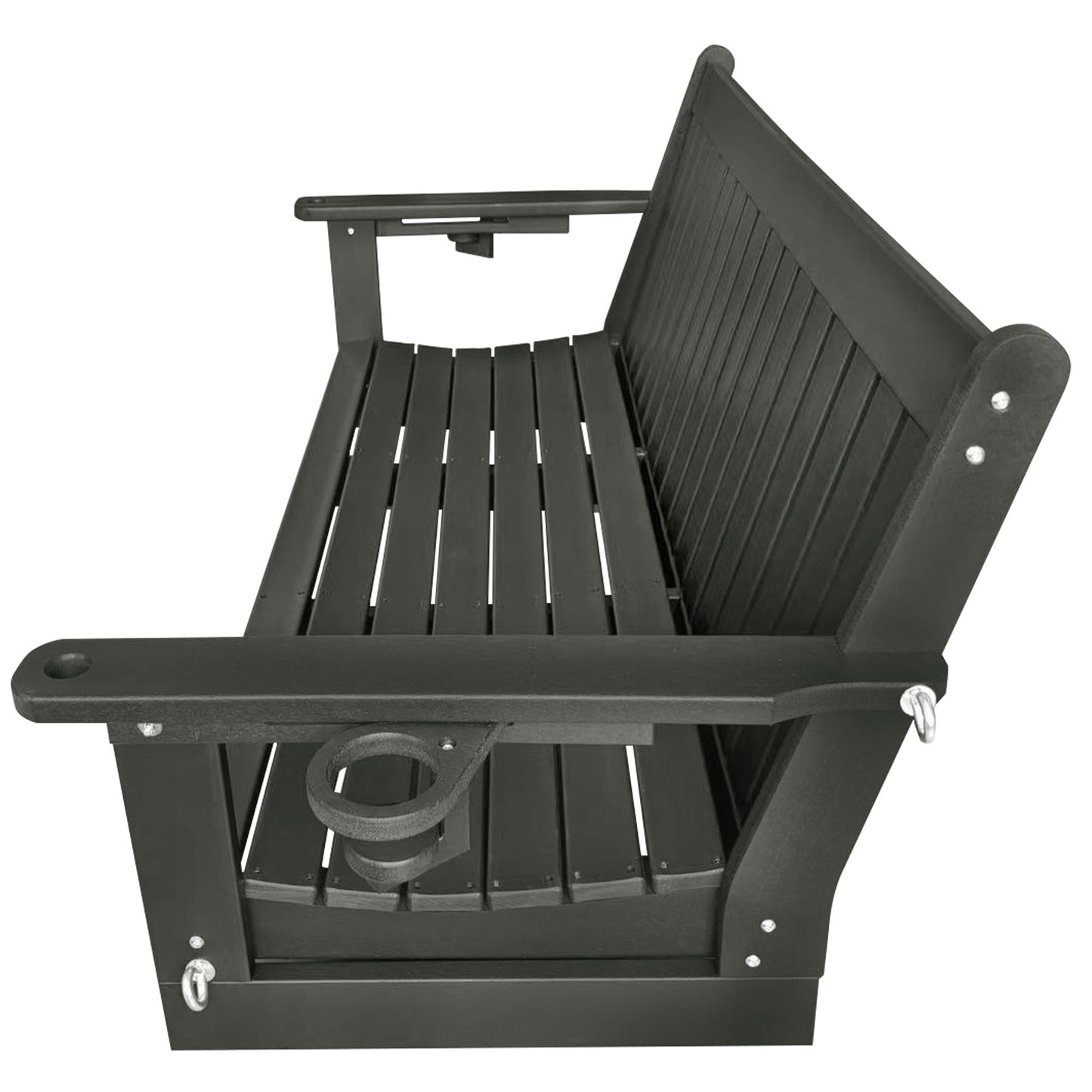 HDPE 3-Seater Porch Swing, 5-Feet Bench Swing with Foldable Cup Holders,18/8 Stainless Steel Hardware, High Backrest and Deep Contoured Seat (Gray, 5-feet)