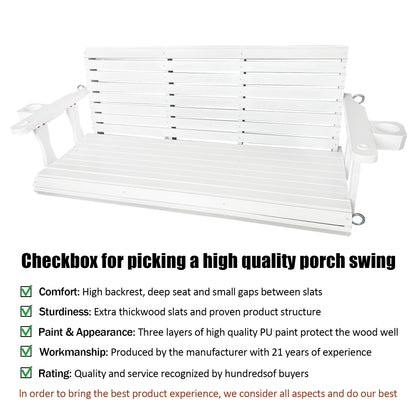 Fortune Candy 5 ft. Wooden Porch Swing 2-Seater for Outdoor Patio Garden Yard (White)