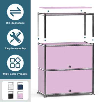 Fortune Candy 3 Tier Modular Metal Storage Cabinet, Modern Grid-Style Organizer for Dining Room, Living Room or Office, Pink