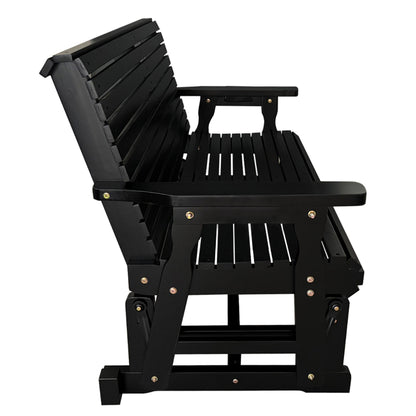 Wooden Patio Glider with High Roll Back and Deep Contoured Seat, Solid Fir Wood, 2-Seater, Heavy Duty 800 LBS, 4 Ft. (Carbon Black)