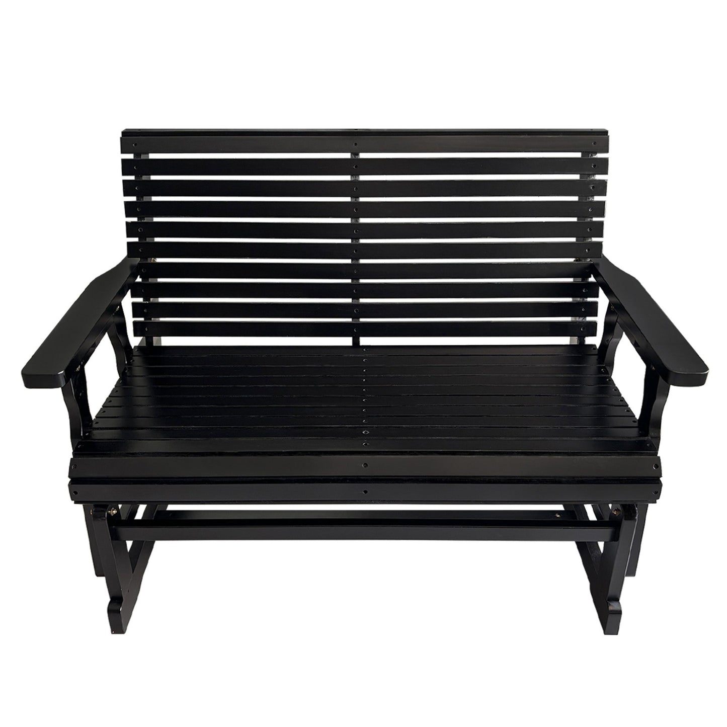 Wooden Patio Glider with High Roll Back and Deep Contoured Seat, Solid Fir Wood, 2-Seater, Heavy Duty 800 LBS, 4 Ft. (Carbon Black)