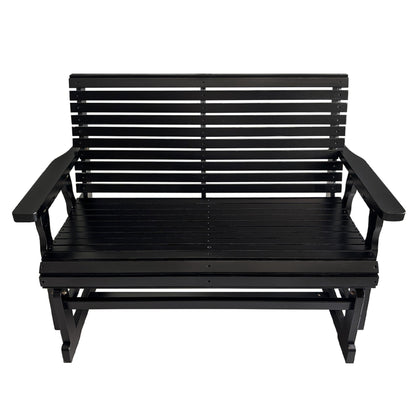 Wooden Patio Glider with High Roll Back and Deep Contoured Seat, Solid Fir Wood, 2-Seater, Heavy Duty 800 LBS, 4 Ft. (Carbon Black)