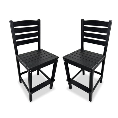 HDPE Patio Bar Set, Outdoor Bar Stools with Table, Weather Resistant, for Poolside, Garden, Yard, Balcony (Black, 2 Piece - with Backrest)