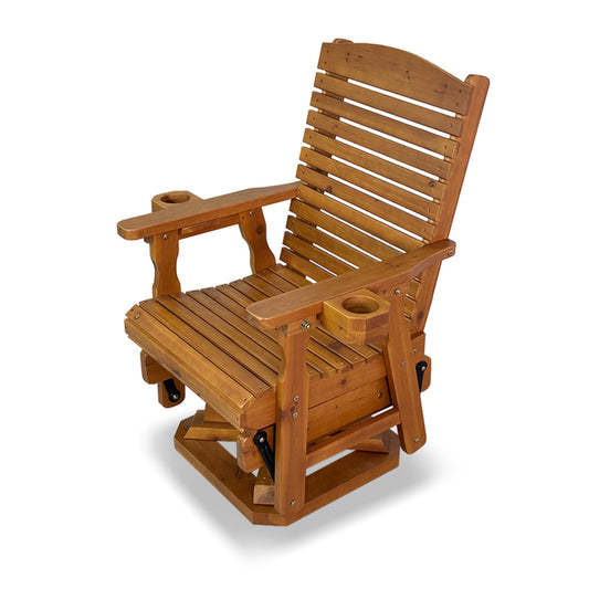 Wooden Swivel Glider Chair, 360° Outdoor Patio Rocker with Ergonomic Design, Smooth Gliding Motion, Solid Fir Wood, Weather-Resistant PU Finish, Heavy Duty 500 LBS