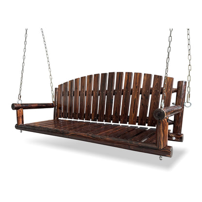 Fortune Candy 5 FT Fir Wood Porch Swing, Rustic Handcrafted Heavy-Duty Outdoor Hanging Bench, 900 LBS Capacity