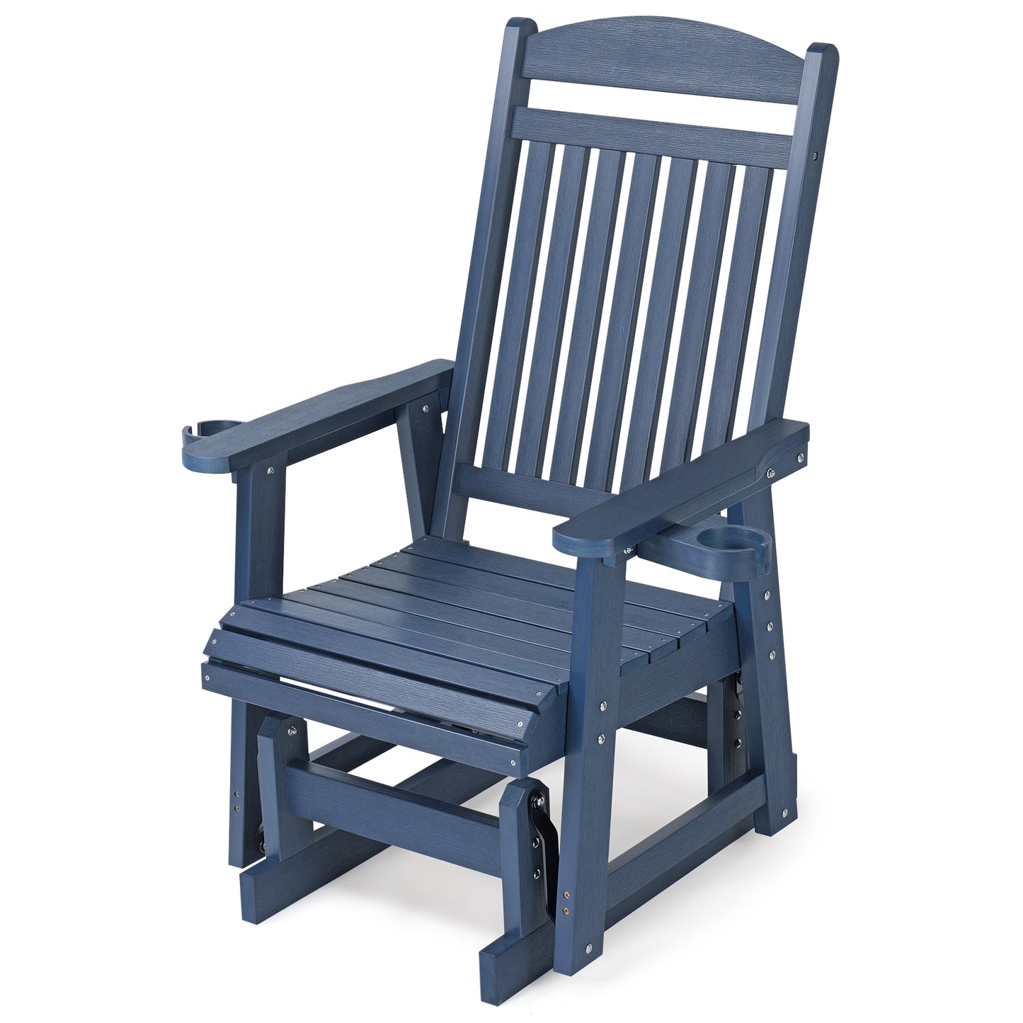 Fortune Candy 1 Person Poly Lumber Patio Glider, with Cup Holders, High Backrest and Deep Contoured Seat, HIPS Material (Navy Blue)