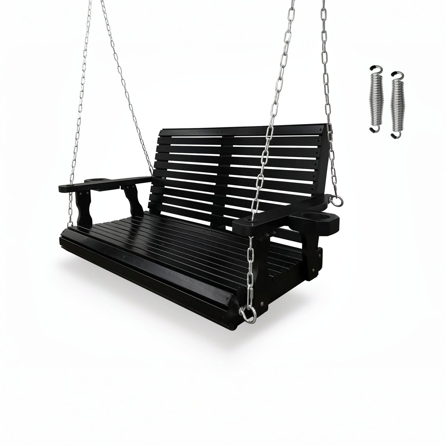 Fortune Candy 4 ft. Wooden Porch Swing 2-Seater for Outdoor Patio Garden Yard (Black)