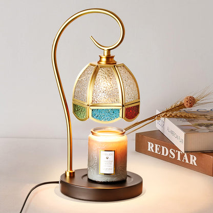 Fortune Candy Flameless Fragrant Candle Melter, Adjustment Knob, Dimmer & Timer, Wooden Base (Vintage-flower Fluted Shade)