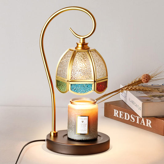 Fortune Candy Flameless Fragrant Candle Melter, Adjustment Knob, Dimmer & Timer, Wooden Base (Vintage-flower Fluted Shade)