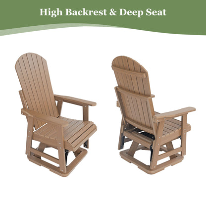 HIPS Swivel Patio Glider, Poly Lumber Weather Resistant Outdoor Chair, for Patio, Porch, Yard (Brown)