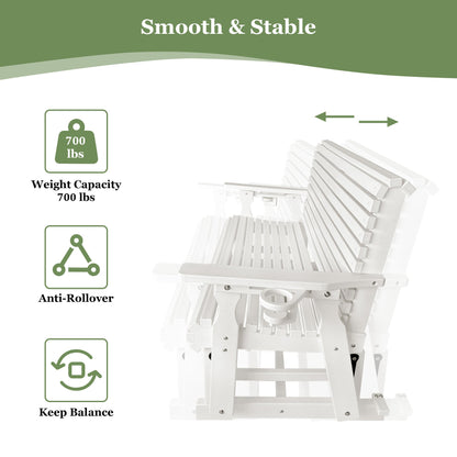 HDPE Patio Glider, Poly Lumber Weather-Resistant Outdoor Glider Bench, for Patio, Porch, Yard (Ivory White, 2-Seater)